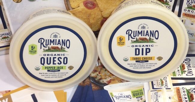 Rumiano organic queso three cheese dips at Natural Products Expo West 2025