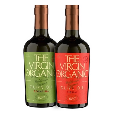 The Virgin Organic extra virgin organic olive oil from Bernard La Borie, coratine and picual varieties