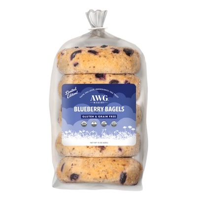 organic, grain-free, gluten-free Blueberry bagels from AWG Bakery