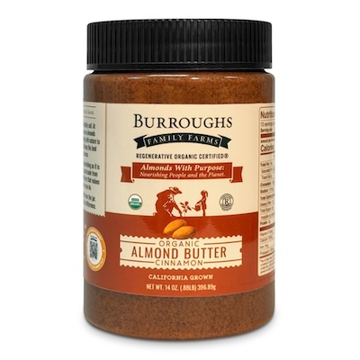 Organic Cinnamon Almond Butter made with Regenerative Organic Certified Almonds from Burroughs Family Farms