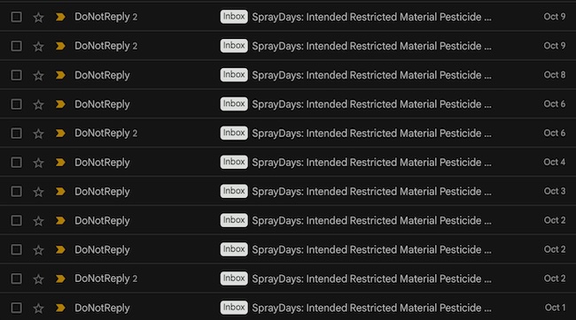 SprayDays email notification pesticides California