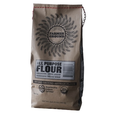 Farmer Ground Flour regenerative organic certified ROC, milled in the USA in New York State. Available via Ace Natural.